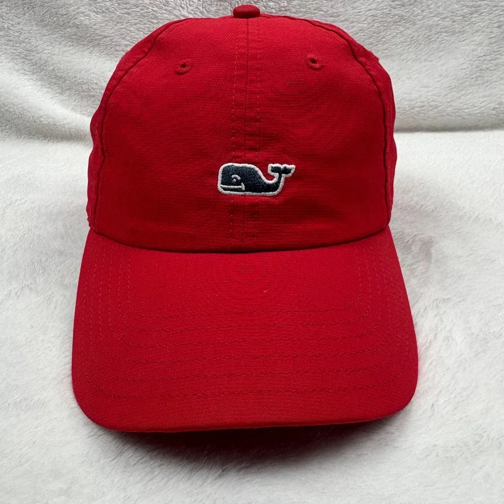 Vineyard Vines Red Baseball Cap Whale Logo Adjustable‎ Nautical Coastal Preppy